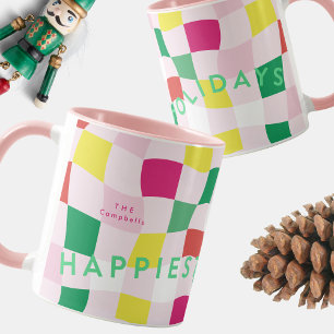 Taza Navidad Moderno Tartán de Cuadros Rosa Colorido