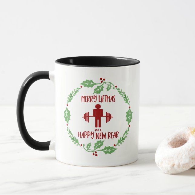 Taza Navidad personal divertido Liftmas de la aptitud (Con donut)