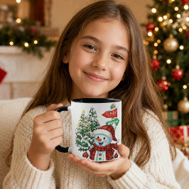 Taza Navidad Personalizada Hombre de Nieve Bosque Inver
