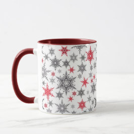 Taza Navidad, rojo, blanco, copos de nieve, invierno, A