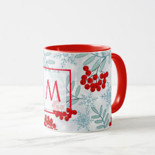 Taza Navidad, Rowan, rojo, blanco, copos de café Mu
