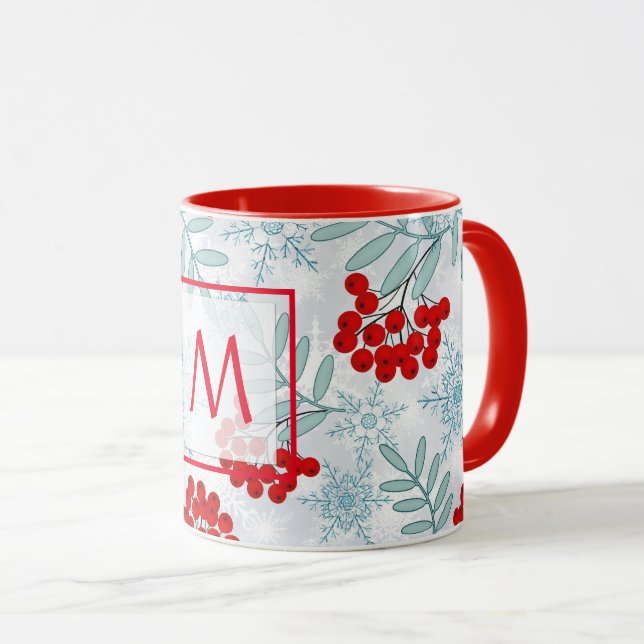 Taza Navidad, Rowan, rojo, blanco, copos de café Mu (Anverso derecho)
