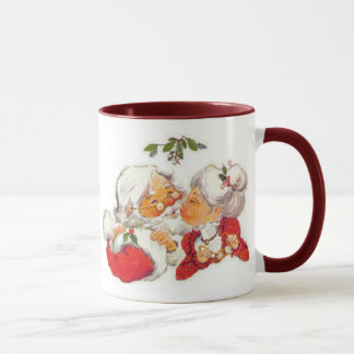 Taza Navidad Santa del vintage que besa a señora Claus