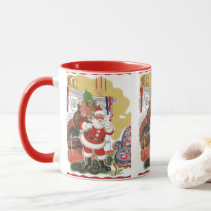 Taza Navidad Vintage, Alegre Santa Claus con Regalos