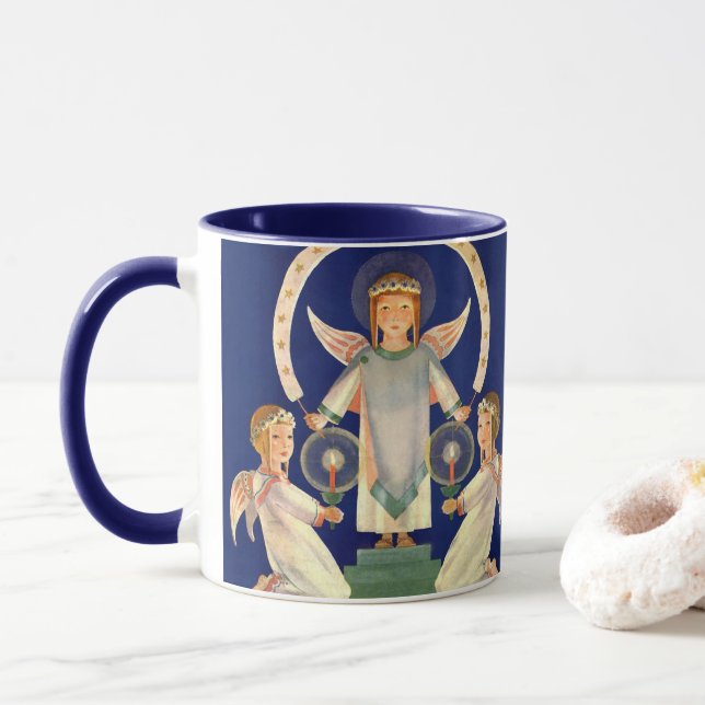 Taza Navidad vintage, ángeles escandinavos de Santa Luc (Con donut)