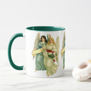 Taza Navidad vintage, ángeles victorianos angélicos