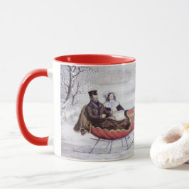 Taza Navidad Vintage, Invierno Camino, Caballo Sleigh