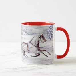 Taza Navidad Vintage, Invierno Camino, Caballo Sleigh