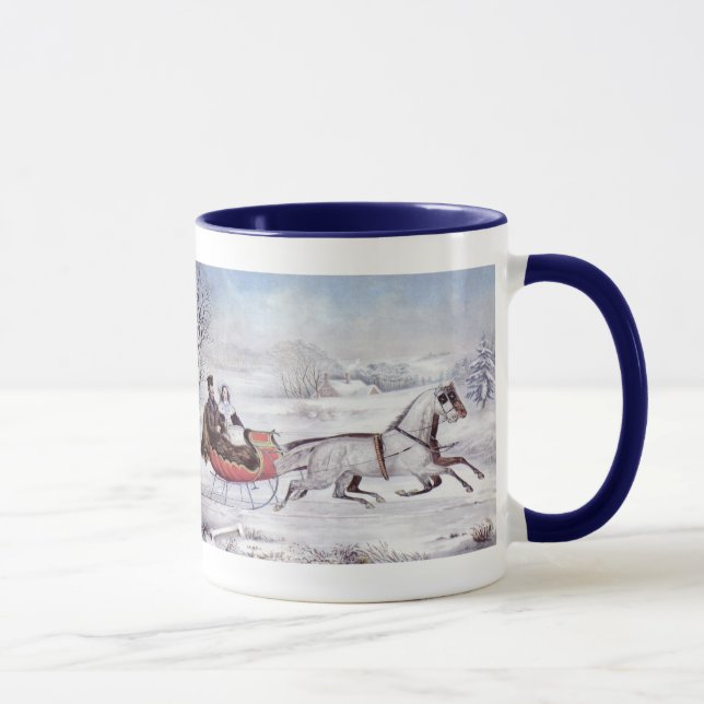 Taza Navidad Vintage, Invierno Camino, Caballo Sleigh (Derecha)
