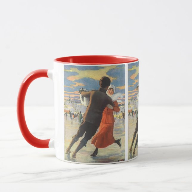 Taza Navidad Vintage, Pareja Romántica Patinando en Hie (Izquierda)