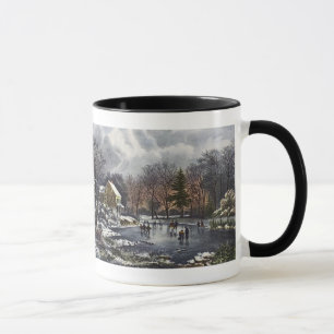 Taza Navidad vintage, primeros patinadores de invierno 