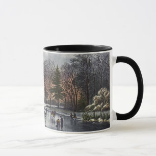 Taza Navidad vintage, primeros patinadores de invierno 