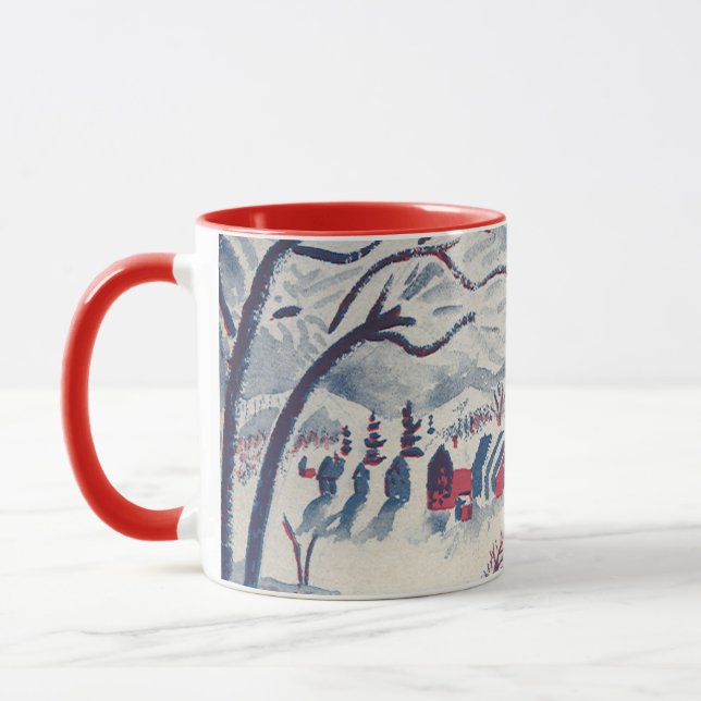 Taza Navidad Vintage, Pueblo de Invierno Paisaje Nevado (Izquierda)