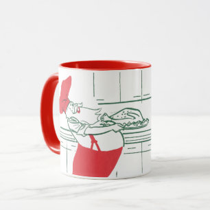 Taza Navidad Vintage, Santa Claus Chef y Pavo