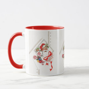 Taza Navidad Vintage, Santa Claus con bastones de caram