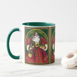 Taza Navidad Vintage, Santa Claus con Hojas de Acebo