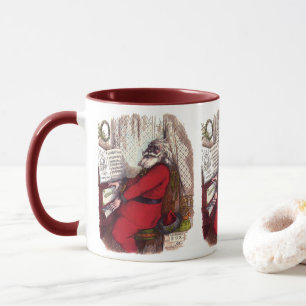 Taza Navidad vintage, Thomas Nast Santa Claus Piano