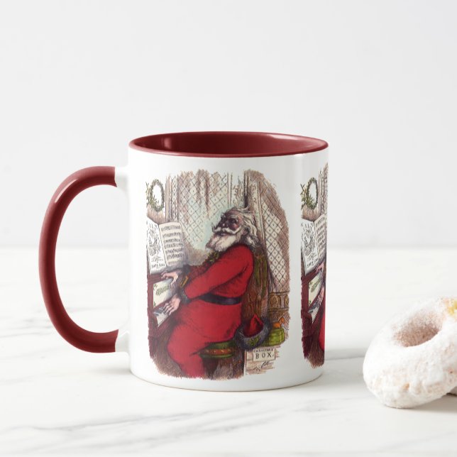 Taza Navidad vintage, Thomas Nast Santa Claus Piano (Con donut)