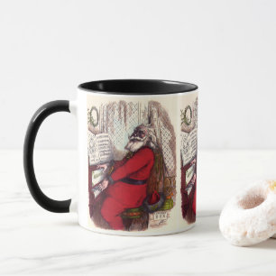 Taza Navidad vintage, Thomas Nast Santa Claus Piano