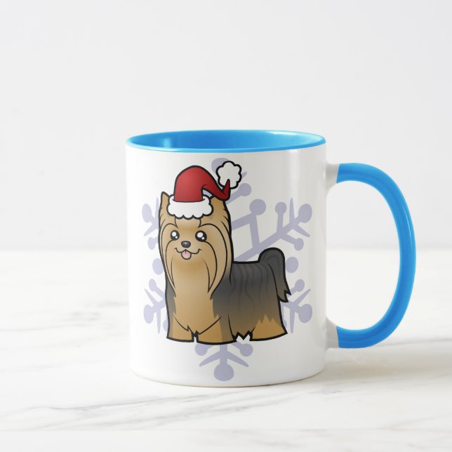 Taza Navidad Yorkshire Terrier (pelo largo con el arco) (Derecha)