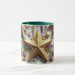 Taza NAVIDADES ~ 3D ~ Blanco, verde y oro ~