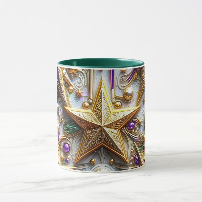 Taza NAVIDADES ~ 3D ~ Blanco, verde y oro ~ (Centro)