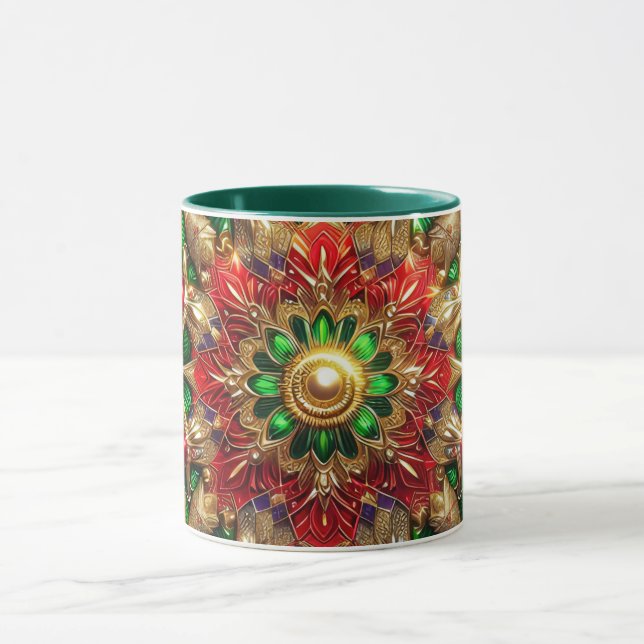 Taza NAVIDADES ~ 3D ~ Rojo, Verde y Oro ~ (Centro)