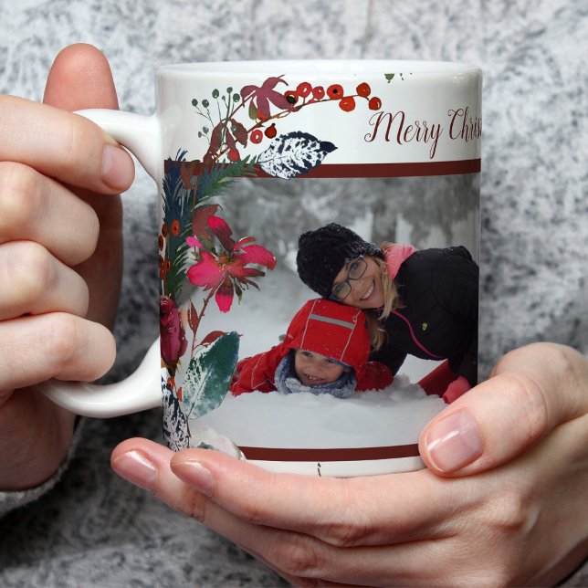Taza Navidades acuarela Red Green Floral Tus Fotos (Subido por el creador)