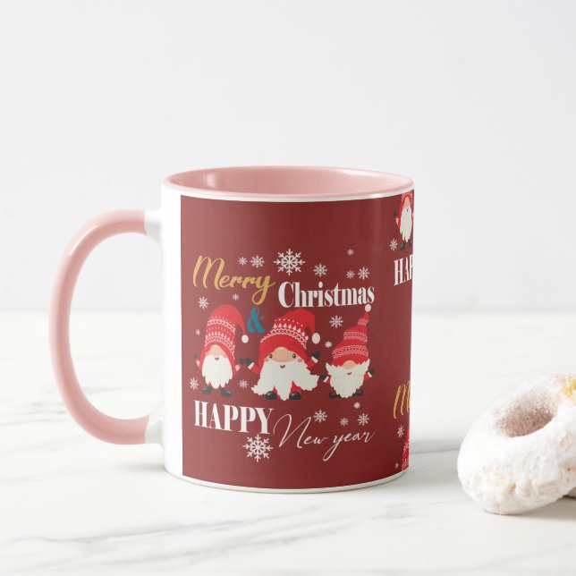 Taza Navidades adorables pequeños enanos rojos   (Con donut)