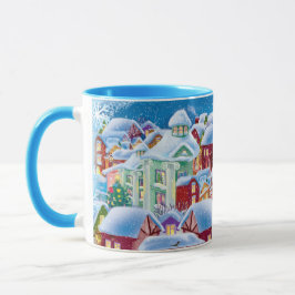 Taza navidades atracan con casas cubiertas de nieve