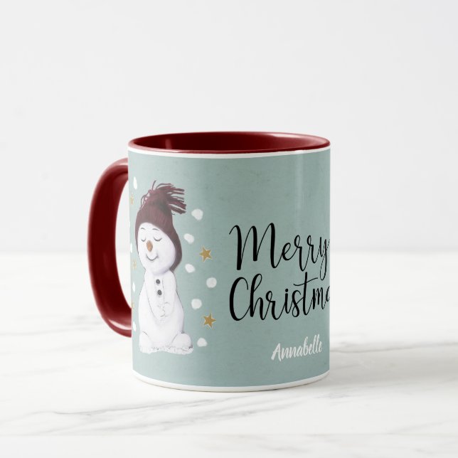 Taza Navidades azules de invierno de Cute Happy Snowmen (Anverso izquierdo)