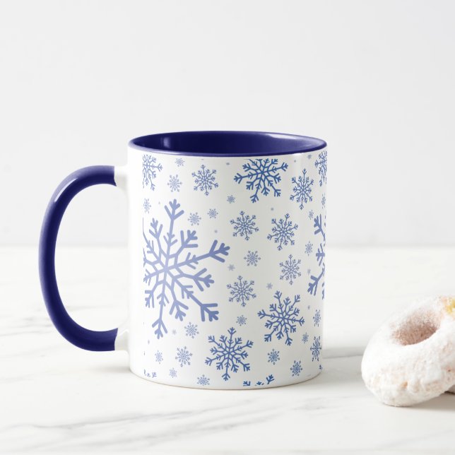 Taza Navidades azules de la marina serpentean en blanco (Con donut)