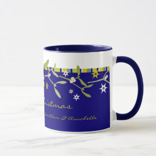 Taza Navidades azules mistletoe y rayas gracias