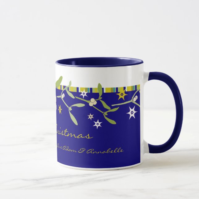 Taza Navidades azules mistletoe y rayas gracias (Derecha)