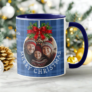 Taza Navidades Ball Ornament Photo Blue Buffalo Plaid