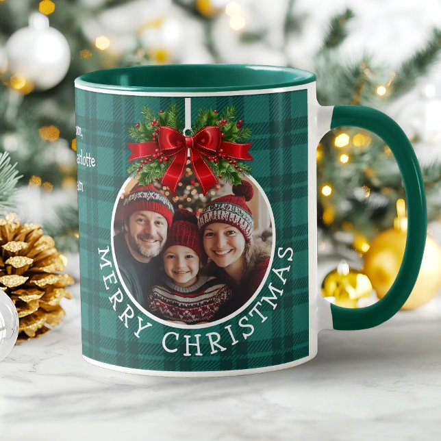 Taza Navidades Ball Ornament Photo Green Buffalo Plaid (Christmas Ball Ornament Photo Green Buffalo Plaid Mug)