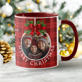 Taza Navidades Ball Ornament Photo Red Buffalo Plaid