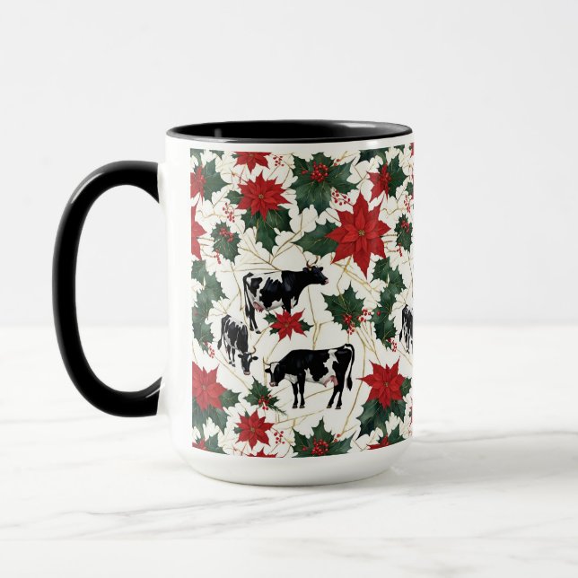 Taza Navidades blancos y negros Holstein Dairy Cows Flo (Izquierda)