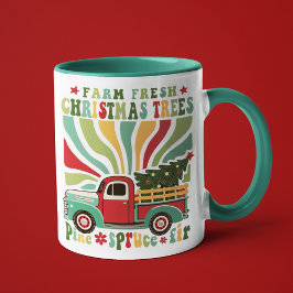 Taza Navidades Boho cultivan camión de árboles frescos