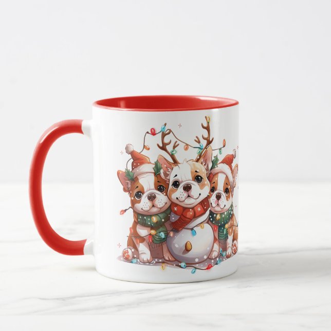 Taza Navidades Bulldog inglés Reindeer Santa (Izquierda)