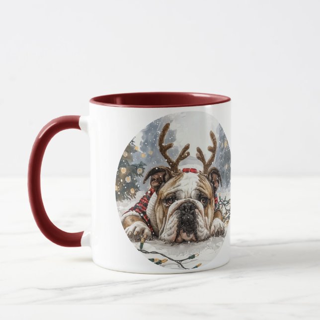 Taza Navidades Bulldog inglés reno (Izquierda)