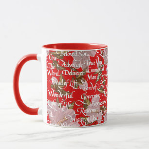 Taza Navidades caligrafía Nombres de Cristo   Rojo