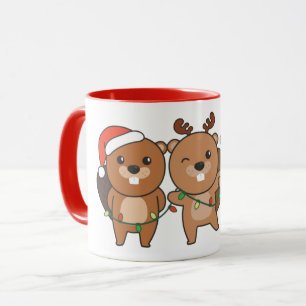 Taza Navidades castores Navidades animales adoran la pe