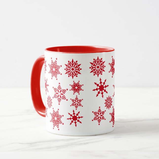 Taza Navidades celebran estrellas de copos de nieve roj (Anverso izquierdo)