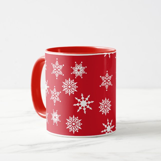 Taza Navidades celebran estrellas de copos de nieve roj (Anverso izquierdo)