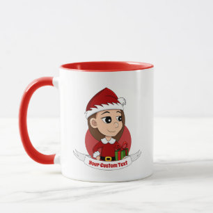 Taza Navidades chica con pelo castaño largo