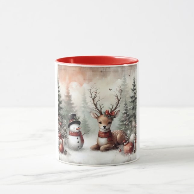 Taza Navidades clásicos de los bosques de renos y snowm (Centro)