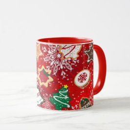 Taza Navidades cocina y copos de nieve en rojo