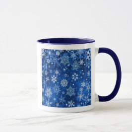 Taza Navidades con copos de nieve azul y plata
