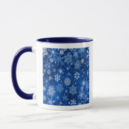 Taza Navidades con copos de nieve azul y plata